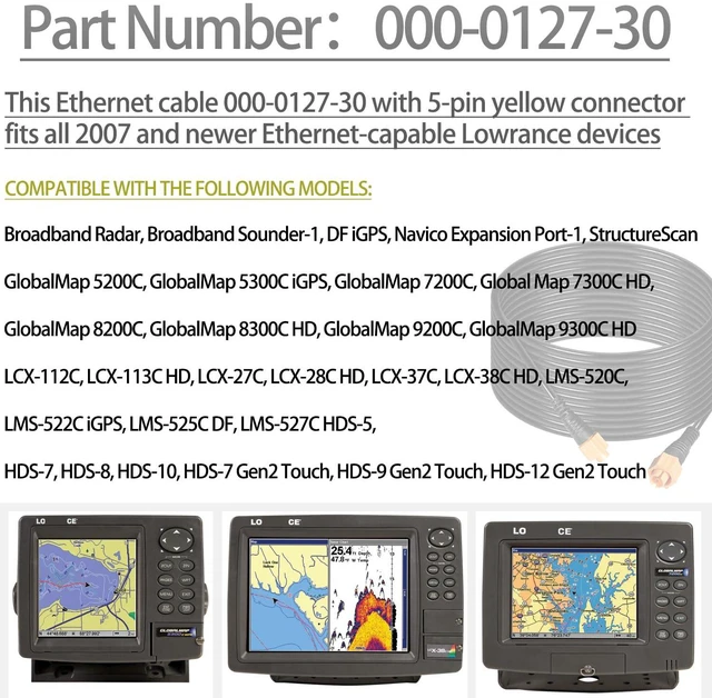 Alt view image 2 of 6 - 000-0127-30 Replacement for Lowrance Ethext-25Yl Ethernet Cable 25-Feet