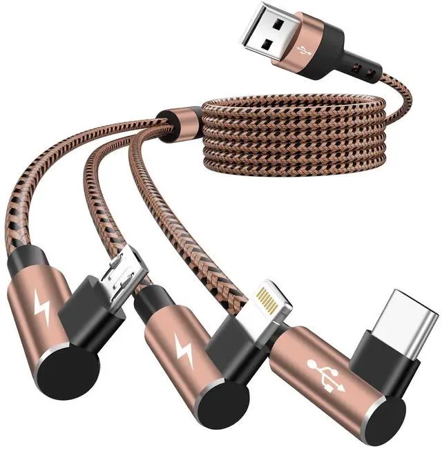 Main image of 90 Degree USB Multi Charging Cable, 3 in 1 USB Cable for iPhone 17 Charger/ IP/Micro Port, Cruise Travel Essentials Right Angle Sideways Multi Charger Portable Designed for Phone Accessories 5FT 1Pack