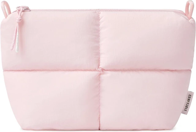 Alt view image 2 of 6 - Comfyable Puffy Electronics Organizer Travel Case, Cute Tech Pouch for Women Men, Cable Storage Bag for Charger, Phone, Power Bank, Cord, Compact Tech Accessories Pouch, Light Pink