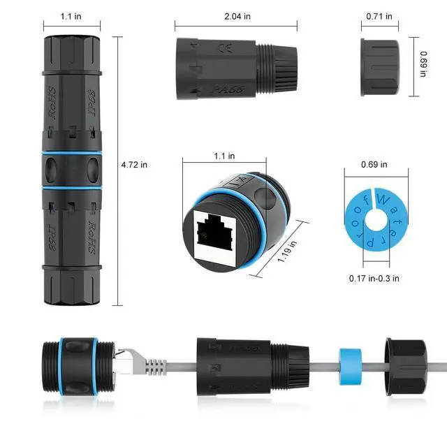 Alt view image 2 of 6 - iwillink Cat6 Waterproof RJ45 Coupler, Shielded Female to Female Waterproof Ethernet Coupler, IP68 Ethernet Outdoor LAN Cable Connector for Cat5/Cat5e/Cat6 Ethernet Cable PoE, 5 Pack