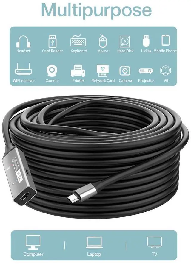 Alt view image 3 of 7 - PremiumCord Active USB-C Extension Cable with Repeater 5 m, USB-C Female to Male, USB 3.2 Gen 1 Super Speed 5 Gbit/s, 2X Shielded, AWG20/28, Aluminium Housing, Colour Black, Length 5 m