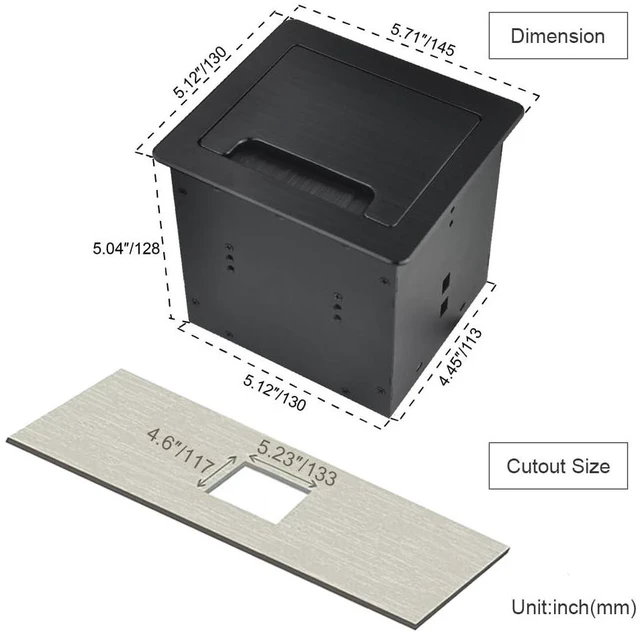 Alt view image 4 of 7 - Tabletop Brush Cable Cubby Connectivity Box with 2 AC Power + 1 USB-A Charger + 1 USB-C Charger + 4 Cable Holes with 5.58ft Power Cord for Conference Office(Black)