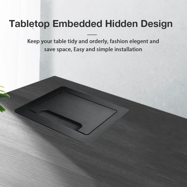 Alt view image 5 of 7 - Tabletop Brush Cable Cubby Connectivity Box with 2 AC Power + 1 USB-A Charger + 1 USB-C Charger + 4 Cable Holes with 5.58ft Power Cord for Conference Office(Black)