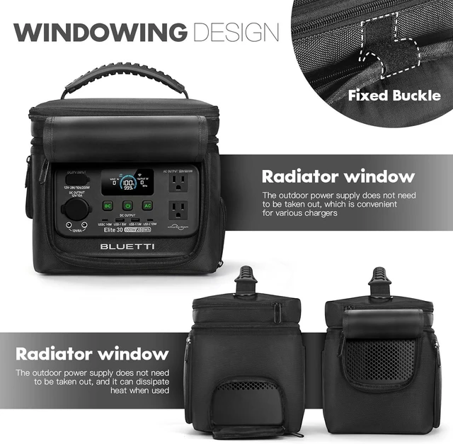 Alt view image 4 of 7 - Carrying Case Compatible with BLUETTI Elite 30 V2 Portable Power Station 600W 288Wh, Storage Bag with Pocket for Cables and Side Openings for Quick-Access and Effective Ventilation
