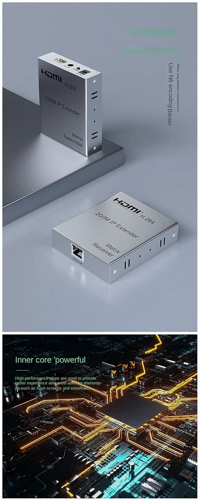 Alt view image 6 of 7 - 200M HDMI KVM IP Extender, Over UTP/STP CAT5e CAT6 RJ45 Ethernet LAN Network Cable HDMI Extender Matrix for PS3 PS4 PS5 PC to Several TV TCP IP Protocol (TX+RX)