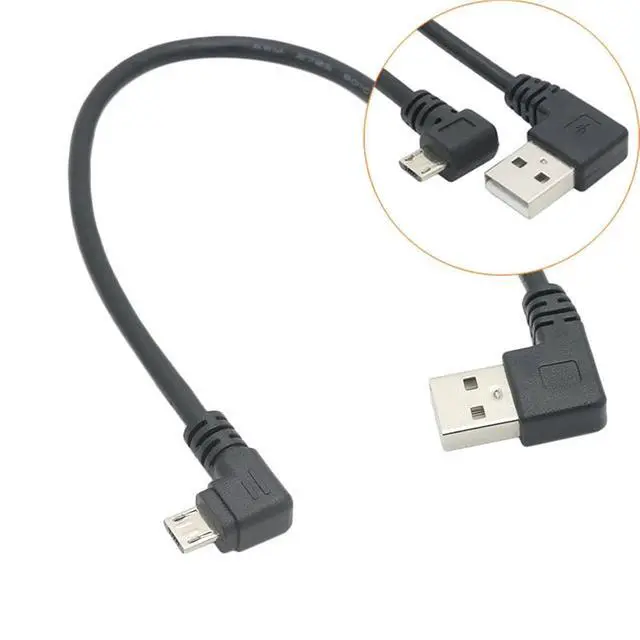 Alt view image 3 of 4 - Gold Plated Plug 25cm Short 90 Degree Left Angle USB A Male to Micro USB Male Right Angle Data Power Cable(1m,Right)