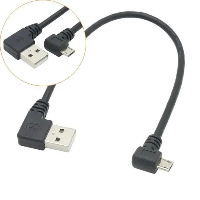 Alt view image 4 of 4 - Gold Plated Plug 25cm Short 90 Degree Left Angle USB A Male to Micro USB Male Right Angle Data Power Cable(1m,Right)