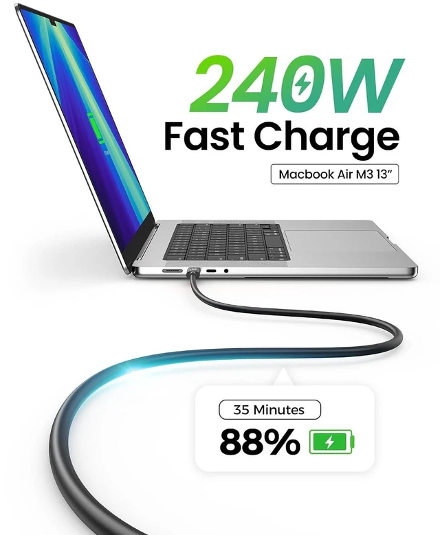 Alt view image 4 of 7 - Fitee Thunderbolt 5 Cable 6FT Compatible, 80Gbps(6GB/s) Nylon Braided USB4 Cable, 120Gbps Video Bandwidth, Single 8K@120Hz, Dual 6K@60Hz, 4K@240Hz, PD3.1 240W for MacBook Pro, Mac mini, PSSD, Display