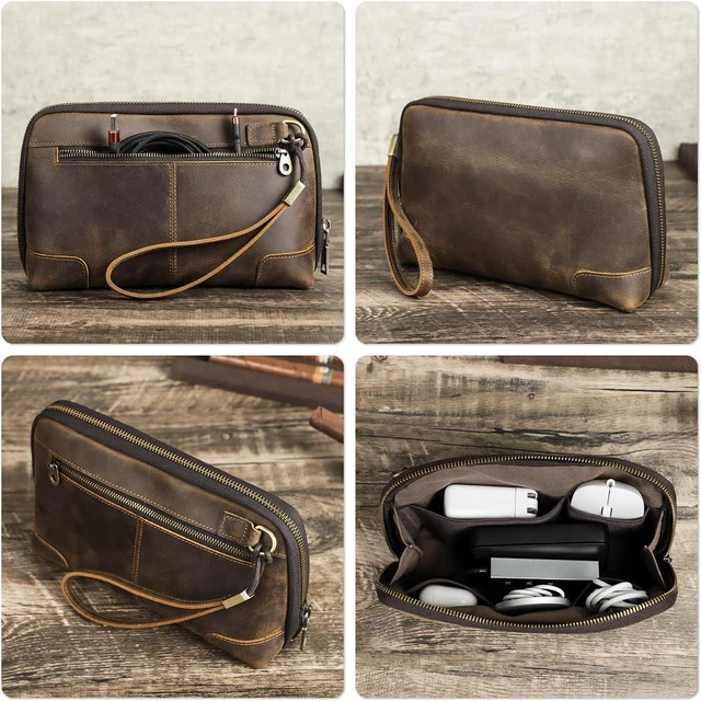 Alt view image 4 of 7 - Top Grain Leather Text Custom Electronic Organizer Zipper Bag Tech Pouch, Handmade, Portable Compact Travel Storage Cases for Phone, USB Cables, Power Banks, Chargers, Hard Drive