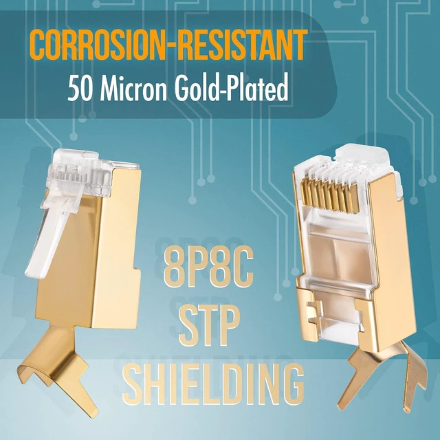 Alt view image 4 of 7 - Everest Media Solutions RJ45 Cat7 & Cat6A Pass Through connectors - 30 Pcs, 50UM Gold Plated Shielded FTP/STP External Ground for 23 ,22 AWG Network Cable