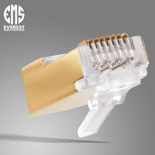 Alt view image 5 of 7 - Everest Media Solutions RJ45 Cat7 & Cat6A Pass Through connectors - 30 Pcs, 50UM Gold Plated Shielded FTP/STP External Ground for 23 ,22 AWG Network Cable