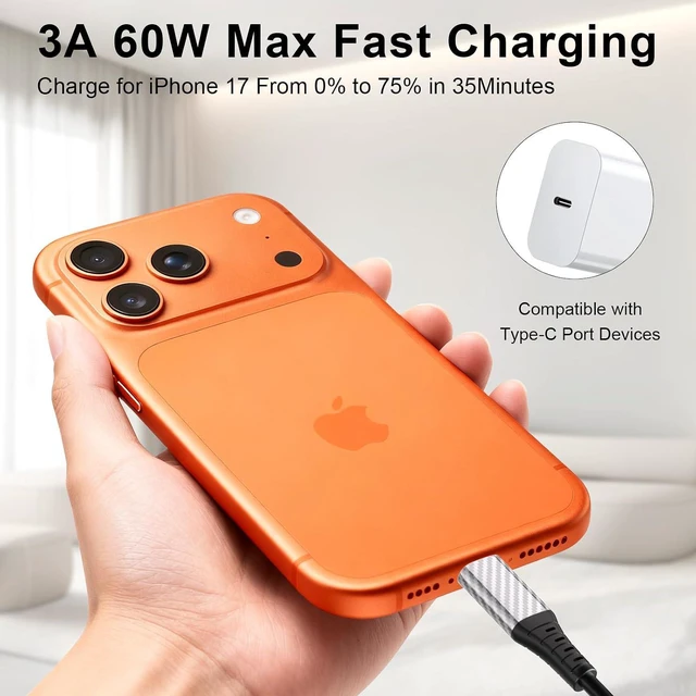 Alt view image 3 of 7 - 20ft USB C Cable,60W Extra Long USBC to USBC Fast Charging Cable for iPhone 17 Type C Charger Cord for iPhone 16 15 Pro Max/MacBook Pro Air iPad/Samsung S25 S24 Ultra S23 Security Cameras/Switch,Black