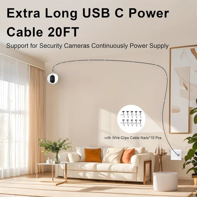 Alt view image 4 of 7 - 20ft USB C Cable,60W Extra Long USBC to USBC Fast Charging Cable for iPhone 17 Type C Charger Cord for iPhone 16 15 Pro Max/MacBook Pro Air iPad/Samsung S25 S24 Ultra S23 Security Cameras/Switch,Black