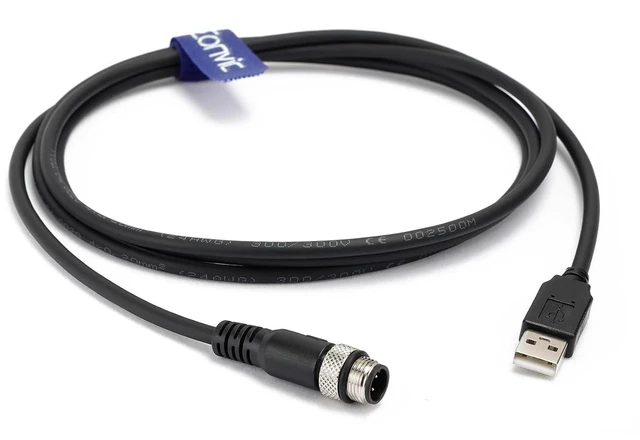 Alt view image 2 of 4 - Industrial M12 4 Pin A Code Male to USB 2.0 Male Data Connection Cable High Flex Shielded Moulded IP67 Waterproof Cable 3M