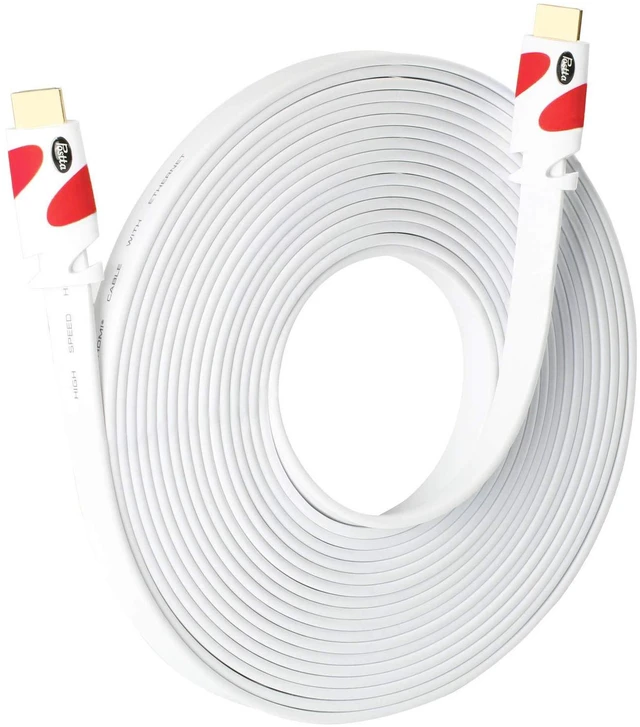 Alt view image 2 of 7 - Postta Flat HDMI Cable 30 Feet Flat HDMI 2.0 Cord Support 4K, 3D, 2160p, 1080p, Ethernet and Audio Return-White-Red