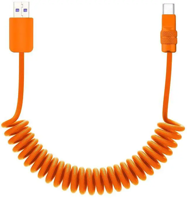 Main image of chubbycable Curly Chubby 120W Coiled USB C Fast Charging Cable Durable Braided Retractable Charger Cord for Car Compatible with iPhone 17-15 Series iPad, Orange+Orange, USB-A to Type-C, 6FT