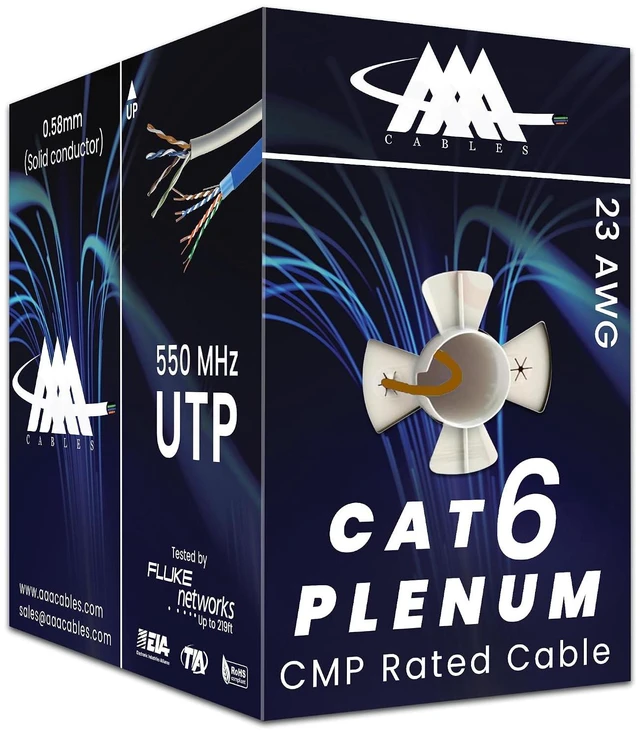Main image of AAA Cat6 Plenum Cable 1000ft | DSX-8000 Tested | 0.58MM Solid Conductor | UTP, 23AWG, 550MHz, Cat 6 Ethernet Plenum Cable | Brown