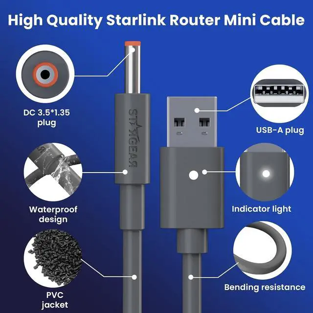 Alt view image 5 of 7 - Starlink Router Mini Cable - 2 Pack (1FT + 6.5FT) USB-A to DC Power Cable Compatible with Starlink Mini Router, Plug and Play QC 3.0 9V Compatible Replacement for Starlink Internet Kit
