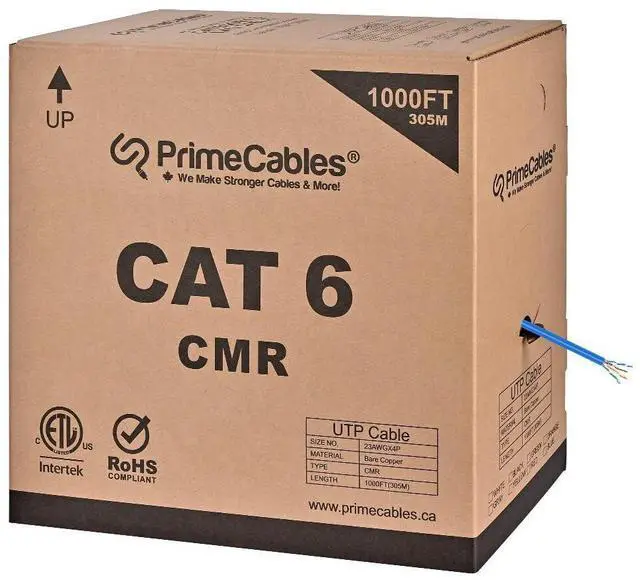 Main image of PrimeCables Cat6 Ethernet Bulk Cable CMR-Rated 1000ft - Solid, Network Internet Cord 23AWG UTP,100% Bare Copper Wire 550MHz 10G Blue
