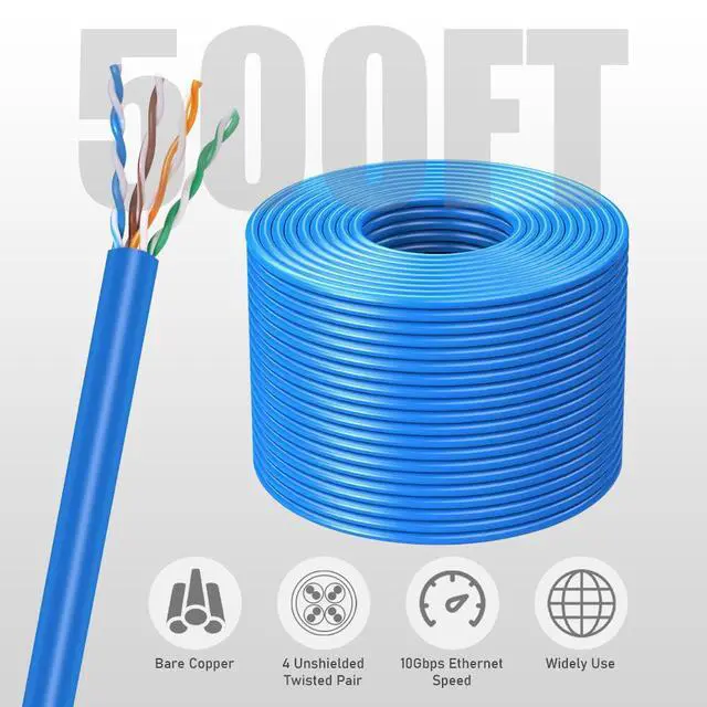 Alt view image 2 of 7 - PrimeCables Ethernet Bulk Cable Cat6 CMR-Rated 500ft - Solid, Splineless Network Internet Cord 23AWG UTP,Pure Bare Copper Wire Blue
