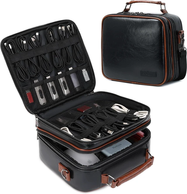 Main image of KYALOU Electronics Travel Organizer, Large Electronic Accessories Cable Case with Adjustable Dividers, Waterproof Tech Storage Bag Gifts with Double Layers for Cord, Charger, Power Bank - Black
