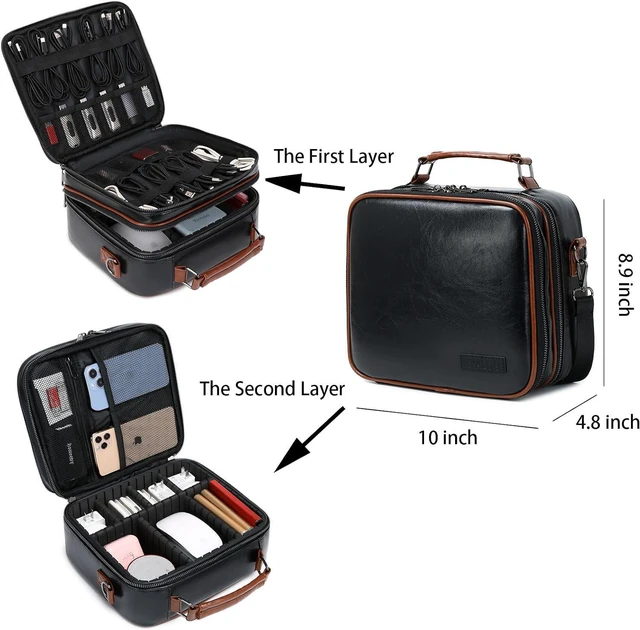 Alt view image 3 of 6 - KYALOU Electronics Travel Organizer, Large Electronic Accessories Cable Case with Adjustable Dividers, Waterproof Tech Storage Bag Gifts with Double Layers for Cord, Charger, Power Bank - Black