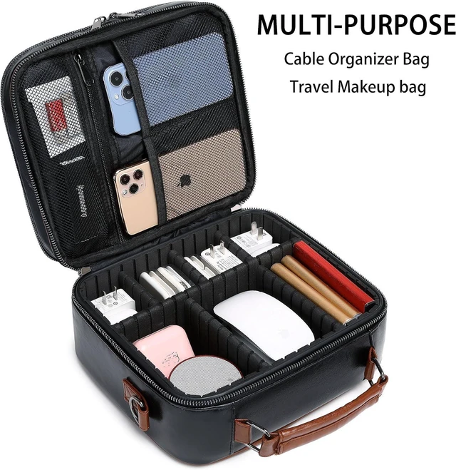 Alt view image 4 of 6 - KYALOU Electronics Travel Organizer, Large Electronic Accessories Cable Case with Adjustable Dividers, Waterproof Tech Storage Bag Gifts with Double Layers for Cord, Charger, Power Bank - Black