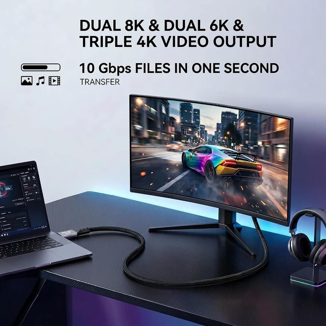 Alt view image 5 of 6 - 8K 60Hz 4K 60Hz 240W 80Gbps USB C to USB C PD Fast Charging Data Cable for iPhone 17 16 15 Pro Max, Samsung Galaxys,Android/MacBook, laptops