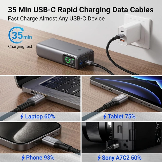 Alt view image 4 of 6 - 8K 60Hz 4K 60Hz 240W 80Gbps USB C to USB C PD Fast Charging Data Cable for iPhone 17 16 15 Pro Max, Samsung Galaxys,Android/MacBook, laptops