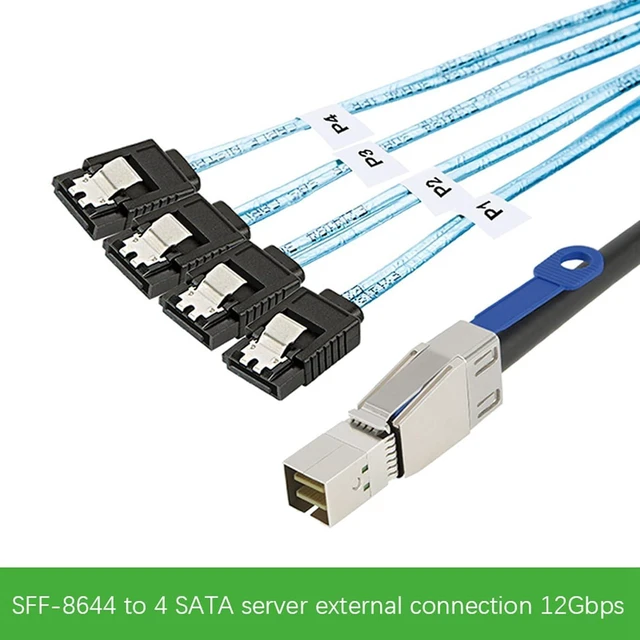 Alt view image 2 of 6 - 4X Mini SAS HD SFF-8644 to 4 X SATA 7Pin Hard Disk Cable 12Gbps Server External Hard Disk High-Speed Cable 3.33TF/1M