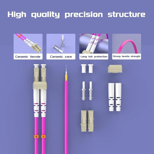 Alt view image 5 of 7 - 35Meters 115ft LC/UPC-LC/UPC 10GB/40GB Multi-Mode Fiber Optic Cable LC to LC OM4 LC-LC 10/40Gigabit Jumper Optical Patch Cord Duplex 50/125um Purple Pink