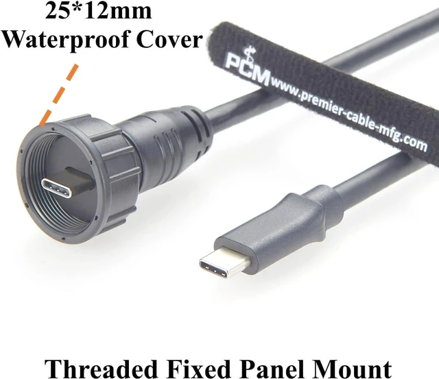 Alt view image 3 of 6 - IP67 Waterproof USB 3.1 Type C Male to Male Extension Cable 10Gbps USB 3.1 Gen2 C Threaded Fixed Recessed Cable for Data Transfer & Charging, Control Panels, Embedded PC(1.5M/4.92FT)