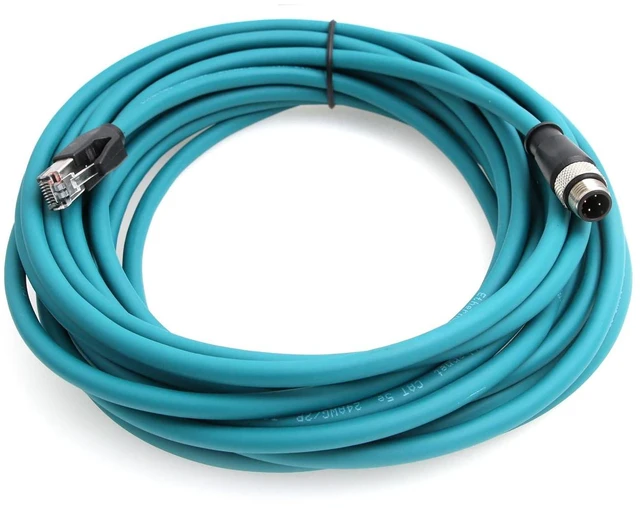 Main image of M12 D Code 4 Pin Male to RJ45 Plug High Flex Cat5e Industrial Ethernet PVC Cable for Automation Application (8M, Blue)