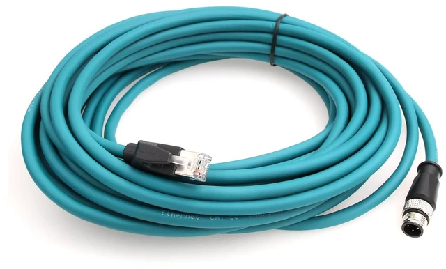 Alt view image 2 of 4 - M12 D Code 4 Pin Male to RJ45 Plug High Flex Cat5e Industrial Ethernet PVC Cable for Automation Application (8M, Blue)