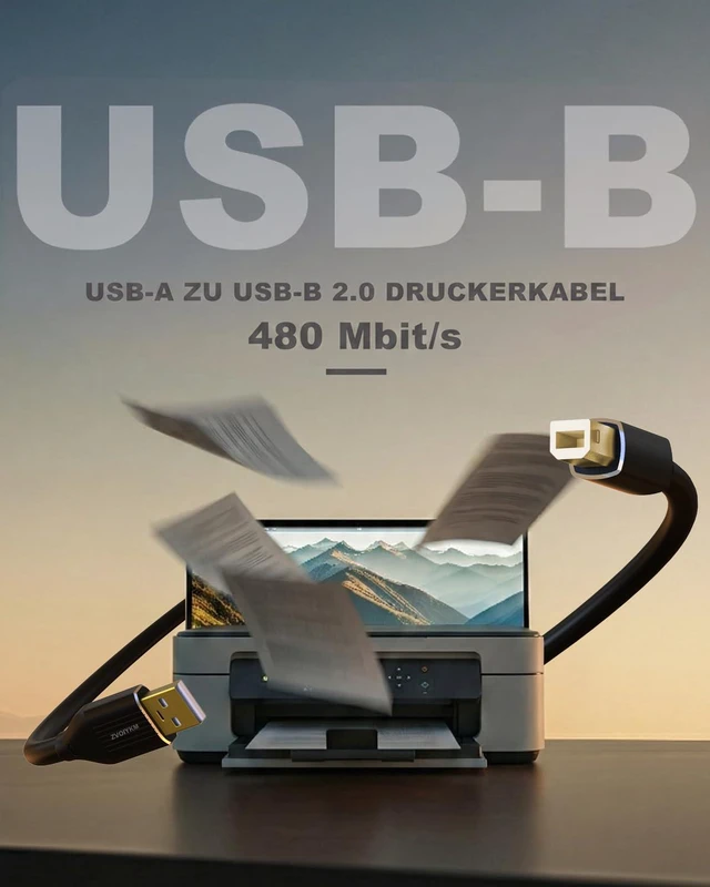 Alt view image 3 of 7 - USB A to USB B 2.0 Printer Cable 50ft/15m with Built-in Chip - 480Mbps High-Speed, Long Type B 2.0 Printer Cable for HP, Canon, Brother, Samsung, Dell, Epson, Lexmark, Xerox, and More