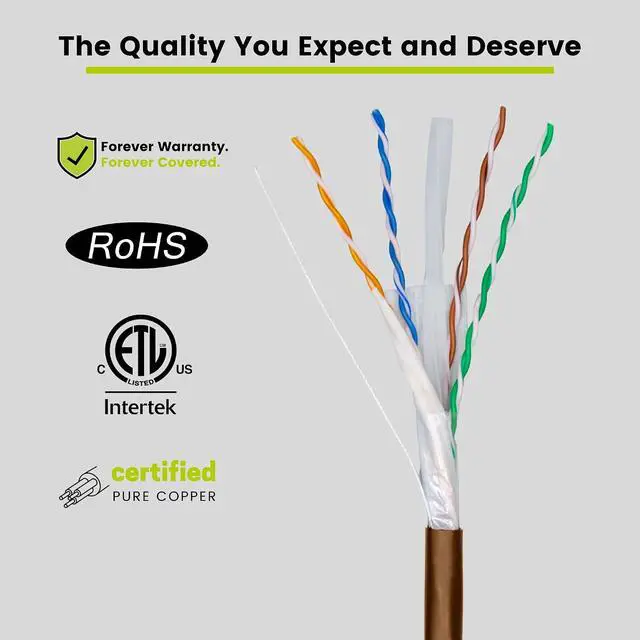Alt view image 4 of 4 - TRUE CABLE Cat6A Direct Burial Bulk Ethernet Cable, 500ft, Brown, Waterproof, Outdoor Rated OSP, 23AWG Solid Bare Copper, 750MHz, PoE++ 100W, Unshielded UTP
