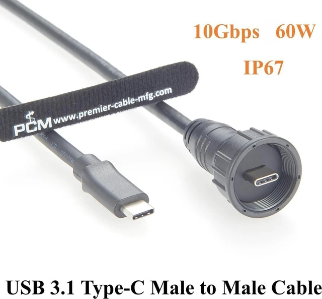 Alt view image 2 of 6 - IP67 Waterproof USB 3.1 Type C Male to Male Extension Cable 10Gbps USB 3.1 Gen2 C Threaded Fixed Recessed Cable for Data Transfer & Charging, Control Panels, Embedded PC(1.5M/4.92FT)