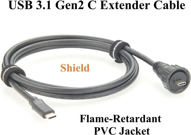 Alt view image 4 of 6 - IP67 Waterproof USB 3.1 Type C Male to Male Extension Cable 10Gbps USB 3.1 Gen2 C Threaded Fixed Recessed Cable for Data Transfer & Charging, Control Panels, Embedded PC(1.5M/4.92FT)