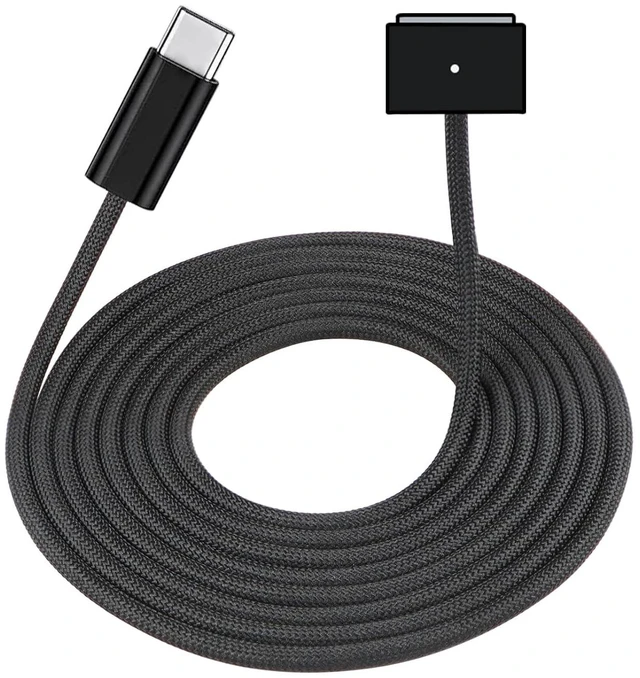 Main image of Upgraded USB-C to Magnetic 3 Cable Compatible with MacBook Air/Pro (2021-2025), 140W Fast Charging, 6.6ft Braided Replacement Power Cord for Apple MacBook Charger, Black