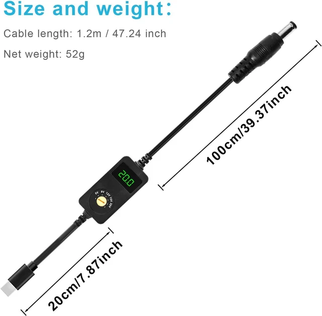Alt view image 7 of 7 - 3.94FT USB C to DC PD Trigger Cable with 7 Connector Tips | Adjustable Voltage 5V/9V/12V/15V/20V PD Fast Charging Cable, LED Display, Type-C to DC Power Cable for Multiple Devices