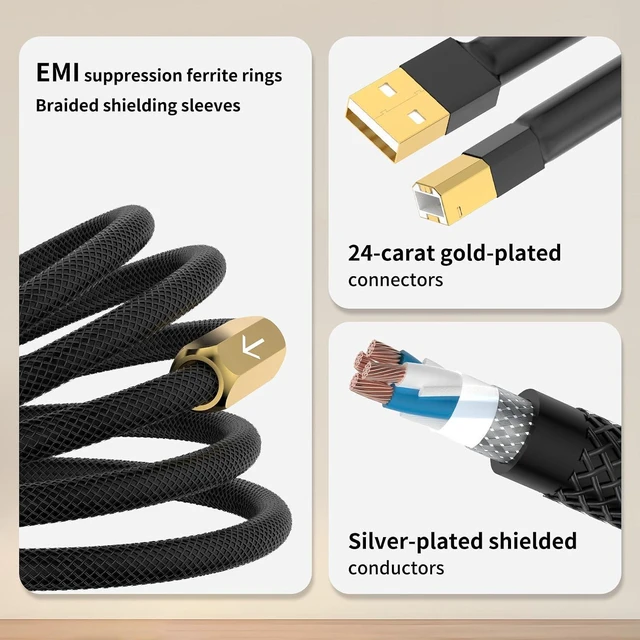 Alt view image 3 of 7 - Viborg HiFi USB 2.0 Cable Type A to Type B (Male - Male) 6.6FT/2M Printer Scanner Data Sync Cable Digital Audio Cord for DAC