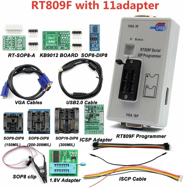 Alt view image 6 of 7 - ISP Programmer RT809F ISP Programmer LCD Usb Repair Tools with 1.8V Adapter Sop8 Test Clip Tssop8 Ssop8 EDID Cable ICSP Bios Adapters