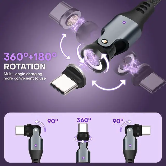 Alt view image 2 of 7 - Magnetic USB A to USB C Extension Cable 10cm, 9-Pin 540° Rotation Swivel Right Angle 90 Degree Connector, 240W PD Fast Charging, E-Marker Chip, Port Protection for Phone iPad Data Transfer, 2Pack