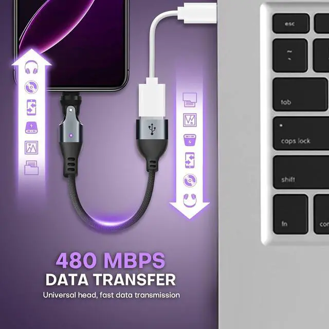 Alt view image 4 of 7 - Magnetic USB A to USB C Extension Cable 10cm, 9-Pin 540° Rotation Swivel Right Angle 90 Degree Connector, 240W PD Fast Charging, E-Marker Chip, Port Protection for Phone iPad Data Transfer, 2Pack
