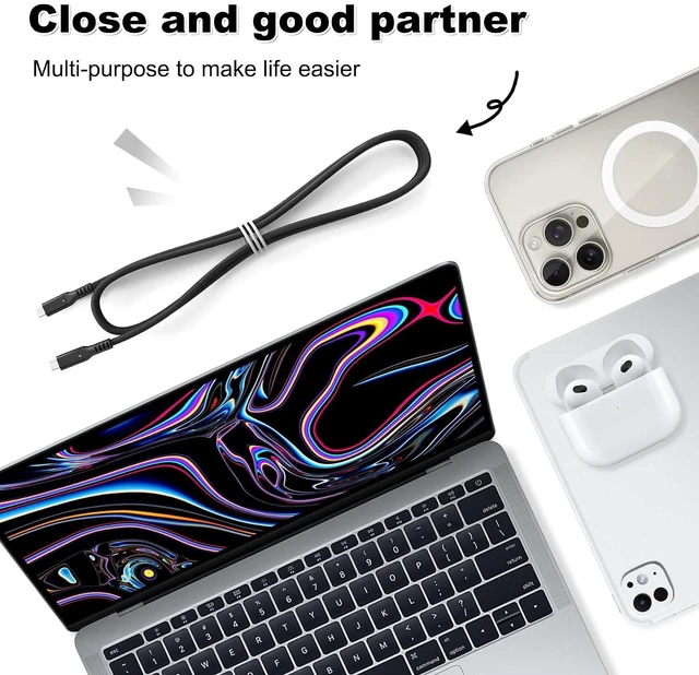 Alt view image 7 of 7 - 40Gbps Thunderbolt 4 Cable 10ft USB C to USB C Cable, 240W(5A) Charging Cord, Braided Type C Cable Compatible for Dual 8K/4K Display, USB4, SSD, eGPU, Mac Studio/mini, iPhone,Black