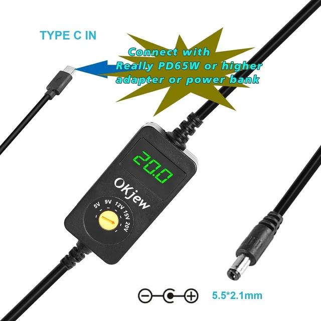 Alt view image 5 of 7 - 3.94FT USB C to DC PD Trigger Cable with 7 Connector Tips | Adjustable Voltage 5V/9V/12V/15V/20V PD Fast Charging Cable, LED Display, Type-C to DC Power Cable for Multiple Devices