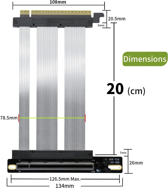 Alt view image 2 of 7 - PCIe 5.0 X16 Riser Cable GPU Extension Cable GEN5 Vertical Mount for Next RTX5090, GEN5 SSD Riser Card (20cm)