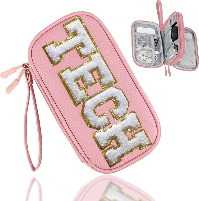 Main image of COSHAYSOO Personalized Electronics Travel Organizer Cable Management Case Phone Charger Charging Cords Tech Accessories Pouch, Unique Trip Gifts for Women Traveler College Teen Girls Vacation Pink