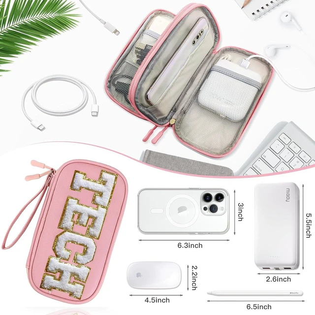 Alt view image 4 of 6 - COSHAYSOO Personalized Electronics Travel Organizer Cable Management Case Phone Charger Charging Cords Tech Accessories Pouch, Unique Trip Gifts for Women Traveler College Teen Girls Vacation Pink