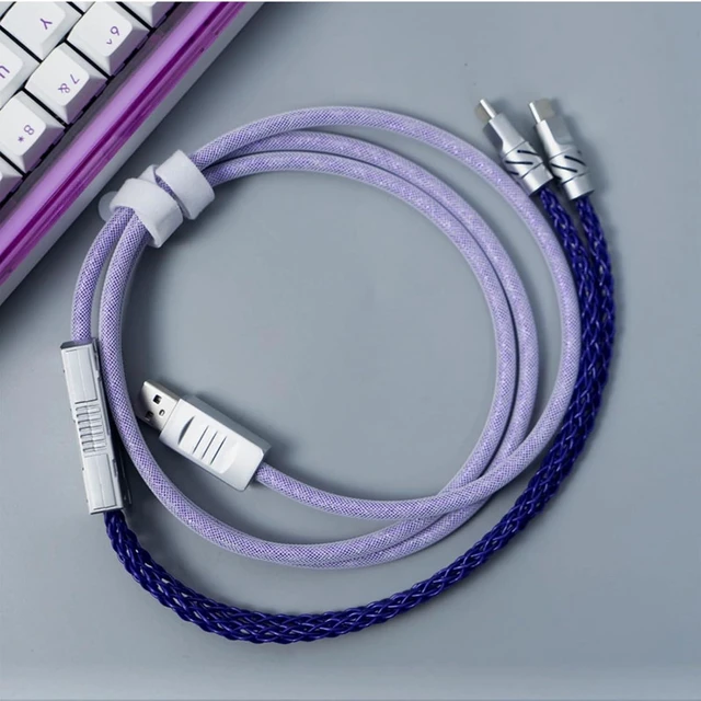 Main image of 2-IN-1 USB C Dual 8K Mechanical Keyboard Magnetic Axis Cable , 6mm Thick Braided RGB Flash Cable, No Interruption, Metal Plug for Mechanical Keyboards/Mice/Hubs, USB-C to USB-A,1.5Meter (Purple)